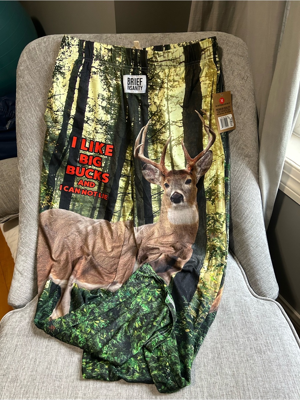 Brief Insanity Men's Green Buck Graphic Pajama Pants
